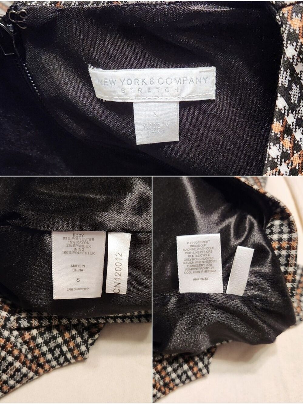 New York & Company Black Plaid Sheath Dress Midi Small - Picture 8 of 10